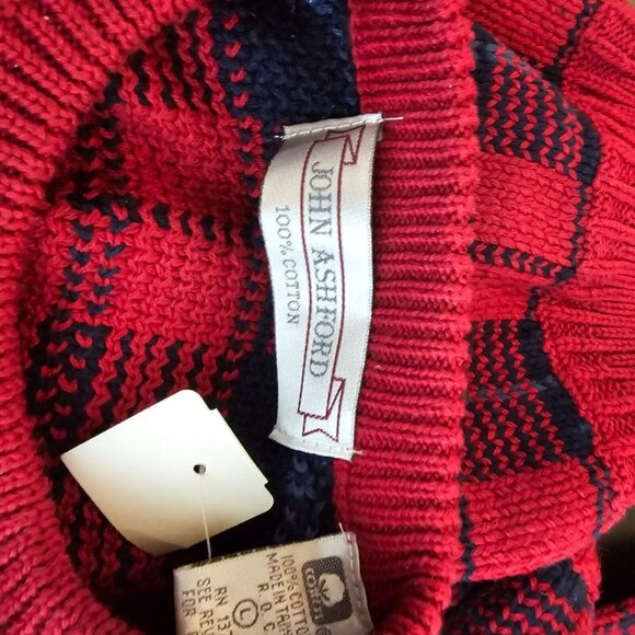 NWT John Ashford Sweater Mens Large Red Blue Plaid Cotton Crewneck Pullover - Picture 12 of 14
